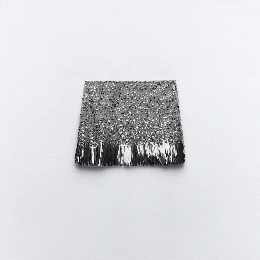 Zara limited edition sequin with fringe detail mini skirt - Picture 5 of 9